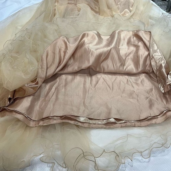 JS Collections Ethereal Champagne Floral Lace Tulle‎ Strapless Dress - Picture 11 of 11